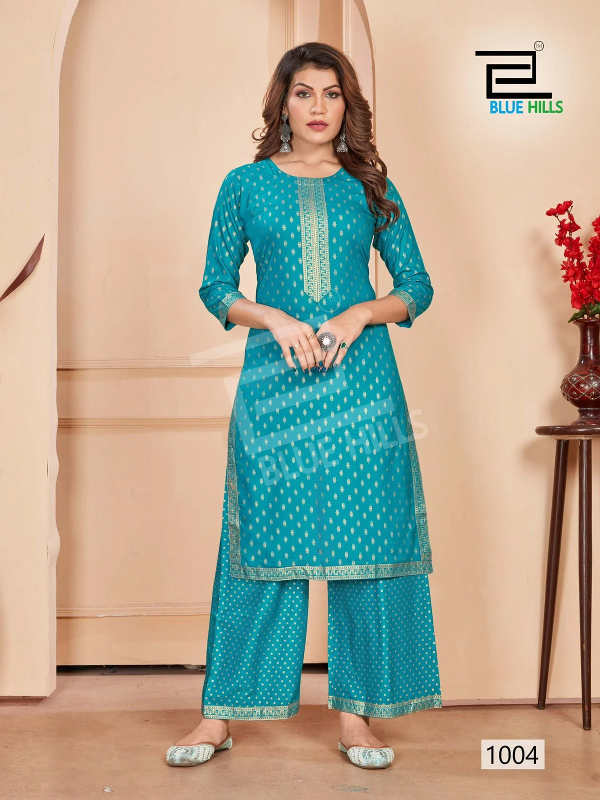 Blue Hills Reel Rayon 14Kg Wholesale Kurti with Palazzo Catalog — Wholesale Kurtis, Blue Hills wholesale from Surat — Photo 4